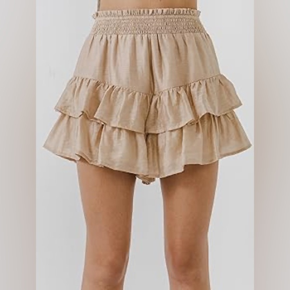 SHEIN High Waist Ruffled Tan Shorts